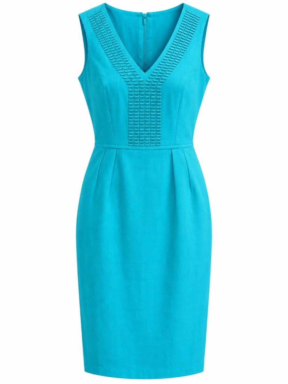Alex Marie Turquoise Sleeveless Sheath Dress With Textured V-Neckline Back Zippe
